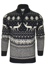 Xact Mens 1/4 Zip Reindeer Xmas/ Christmas Jumper-2