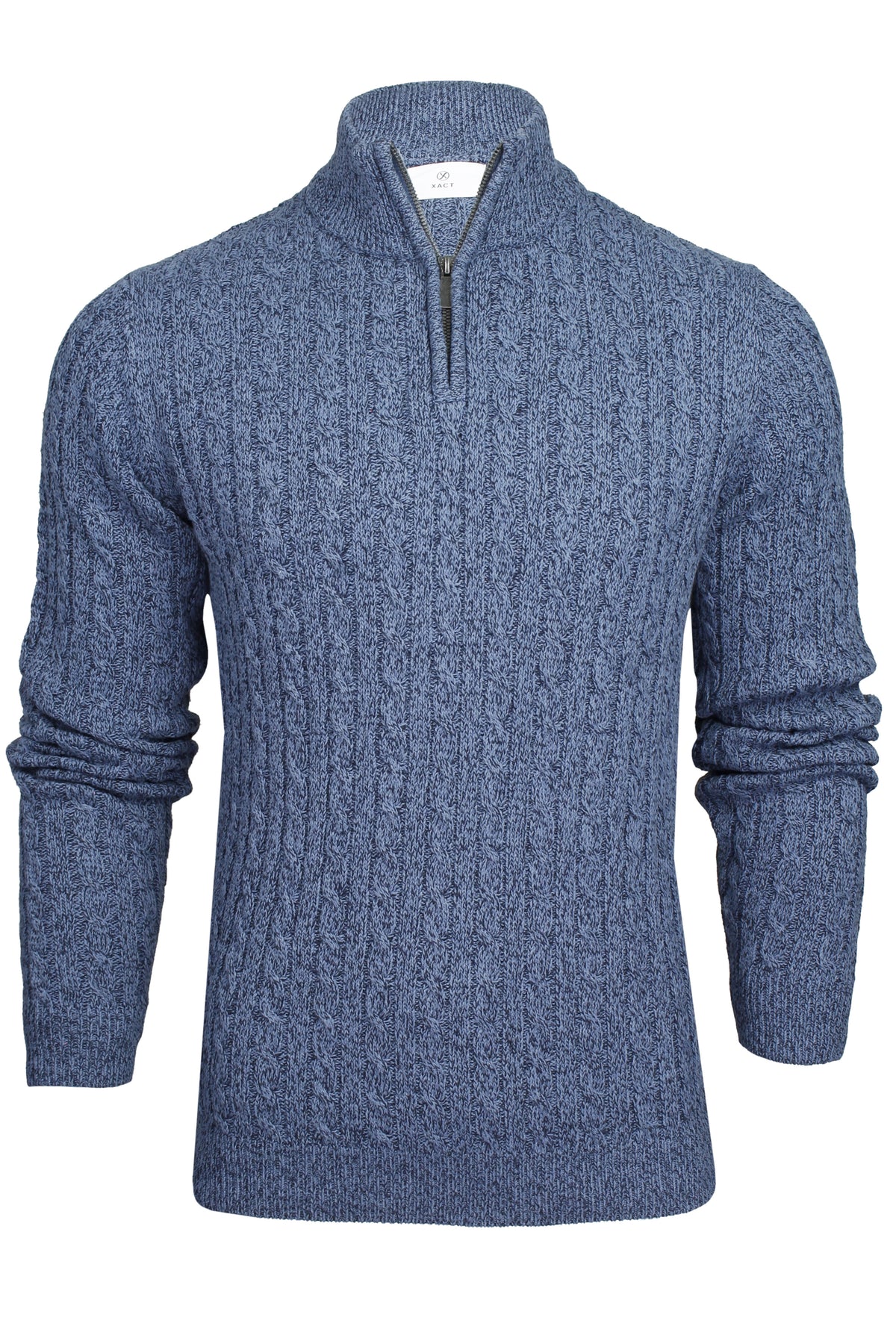 Xact Mens Cotton Rich 1/4 Zip Cable Knit Jumper-Main Image