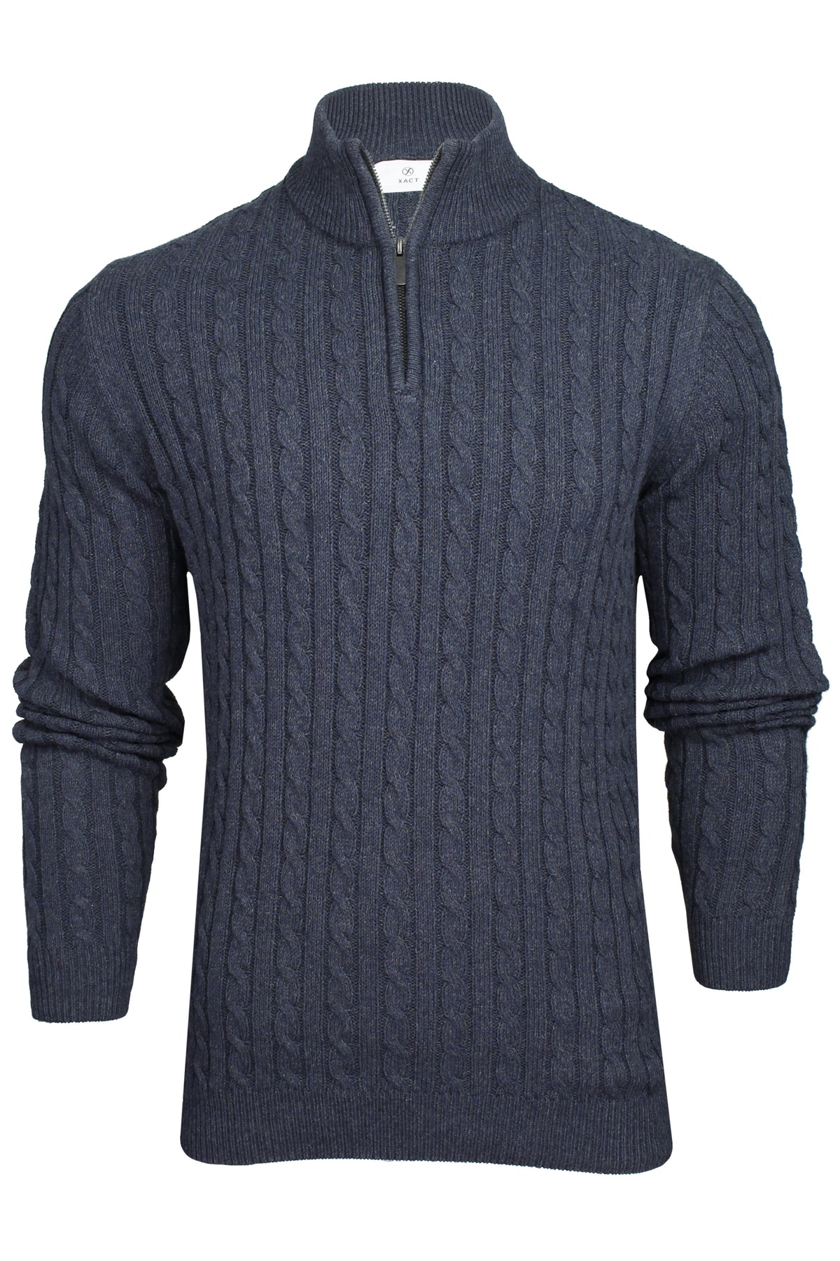 Xact Mens Cotton Rich 1/4 Zip Cable Knit Jumper-Main Image