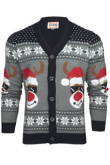 Xact Men's Rudolf Reindeer Button-Up Christmas Cardigan-Main Image