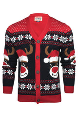 Xact Men's Rudolf Reindeer Button-Up Christmas Cardigan-Main Image