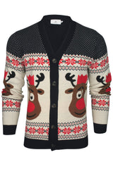 Xact Men's Rudolf Reindeer Button-Up Christmas Cardigan-Main Image