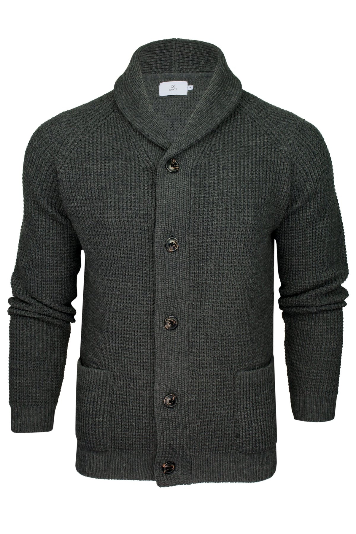 Xact Men's Waffle Knit Wool Blend Shawl Neck Cardigan-2