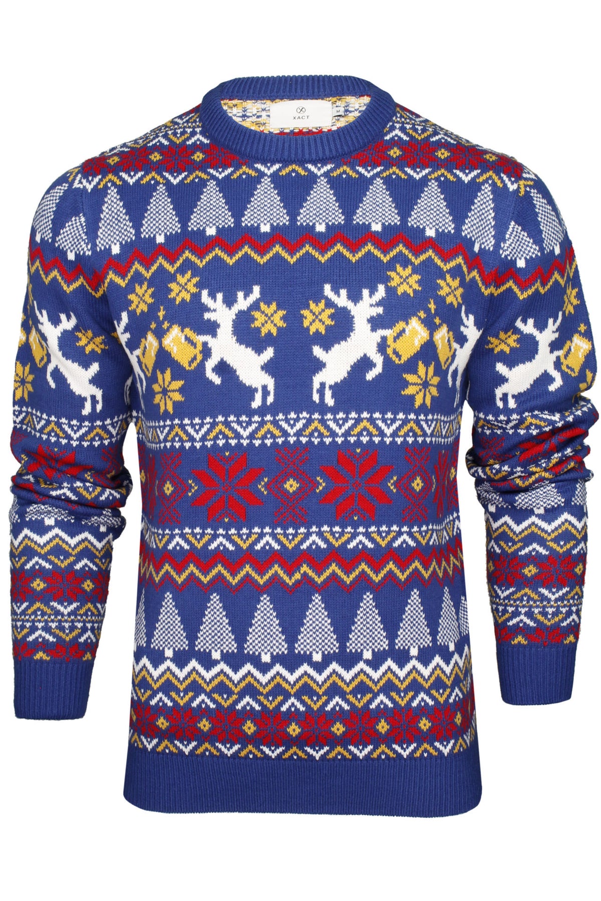 Xact Men's Fair Isle Christmas Jumper � Cheers Reindeer Knit Sweater, Funny Xmas Pub Style, Festive Ugly Sweater for Holiday Parties-Main Image