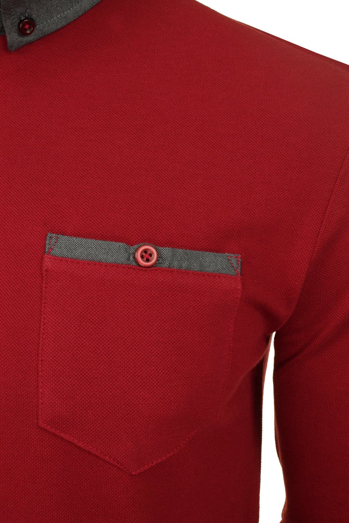 Xact Men's Long-Sleeved Polo T-Shirt, 100% Cotton Pique, Slim Fit, Contrast Button-Down Collar-2