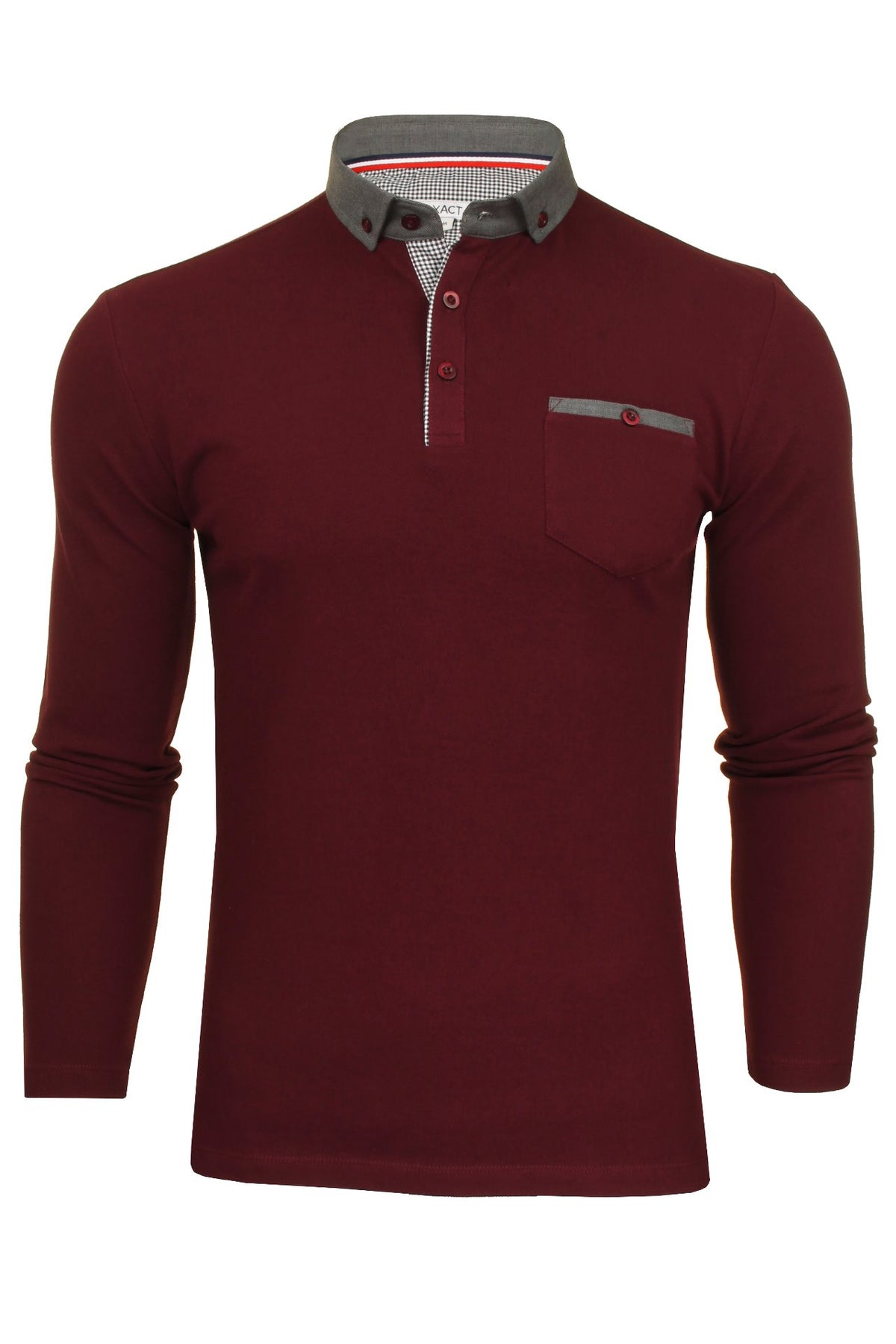 Xact Men's Long-Sleeved Polo T-Shirt, 100% Cotton Pique, Slim Fit, Contrast Button-Down Collar-Main Image