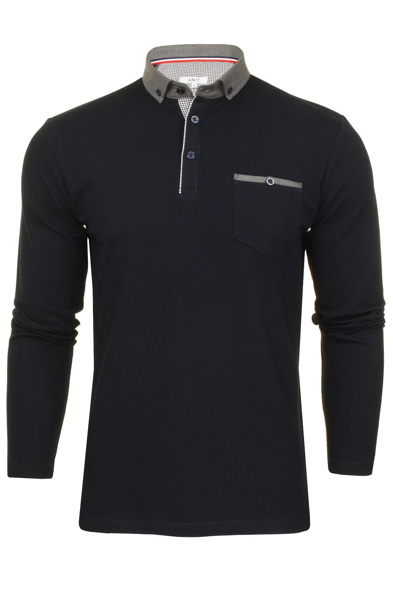 Mens Long Sleeved Button Down Collar Polo T-Shirt by Xact-Main Image