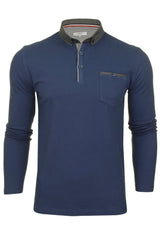 Xact Men's Long-Sleeved Polo T-Shirt, 100% Cotton Pique, Slim Fit, Contrast Button-Down Collar-2