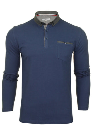 Xact Men's Long-Sleeved Polo T-Shirt, 100% Cotton Pique, Slim Fit, Contrast Button-Down Collar-Main Image