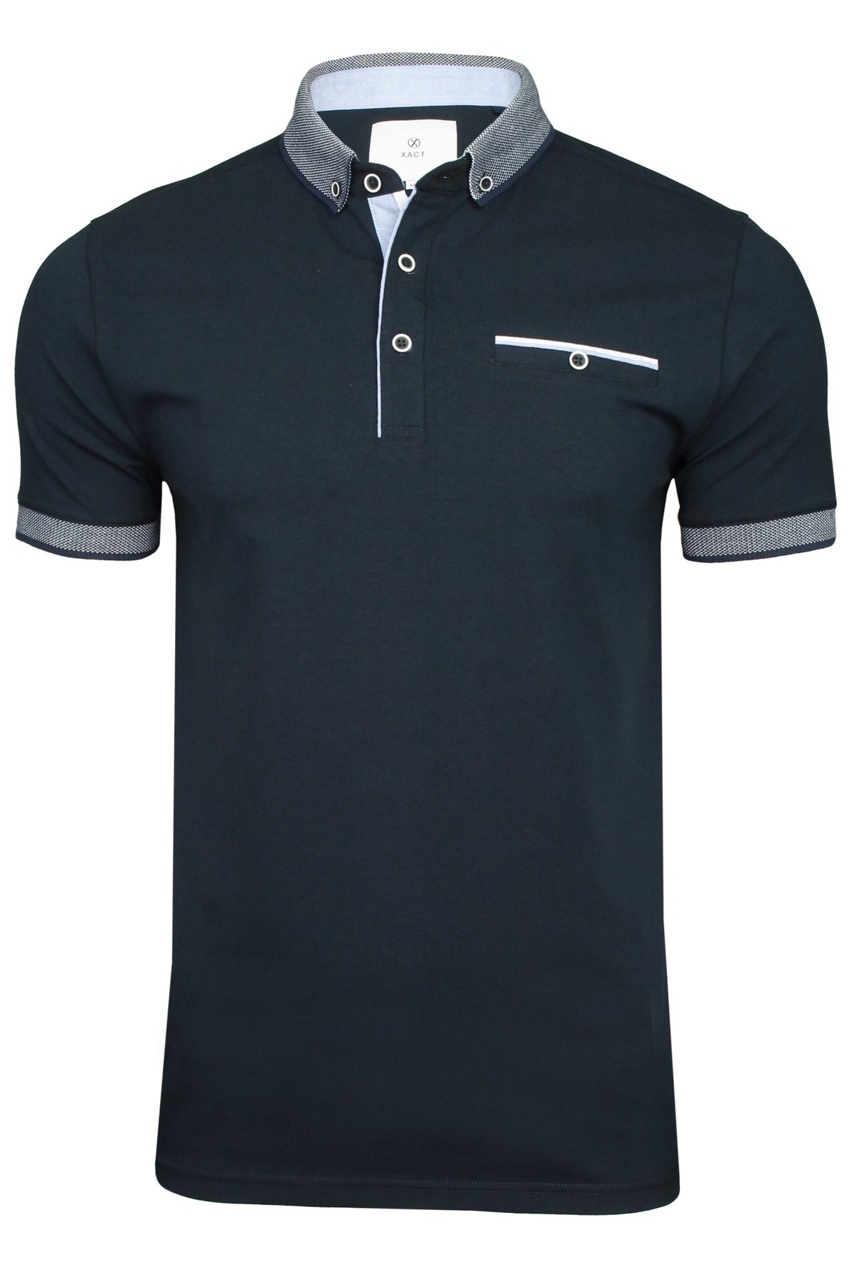 Xact Men's Smart Cotton Stretch Polo Shirt, Button Down Collar, Short Sleeved-Main Image