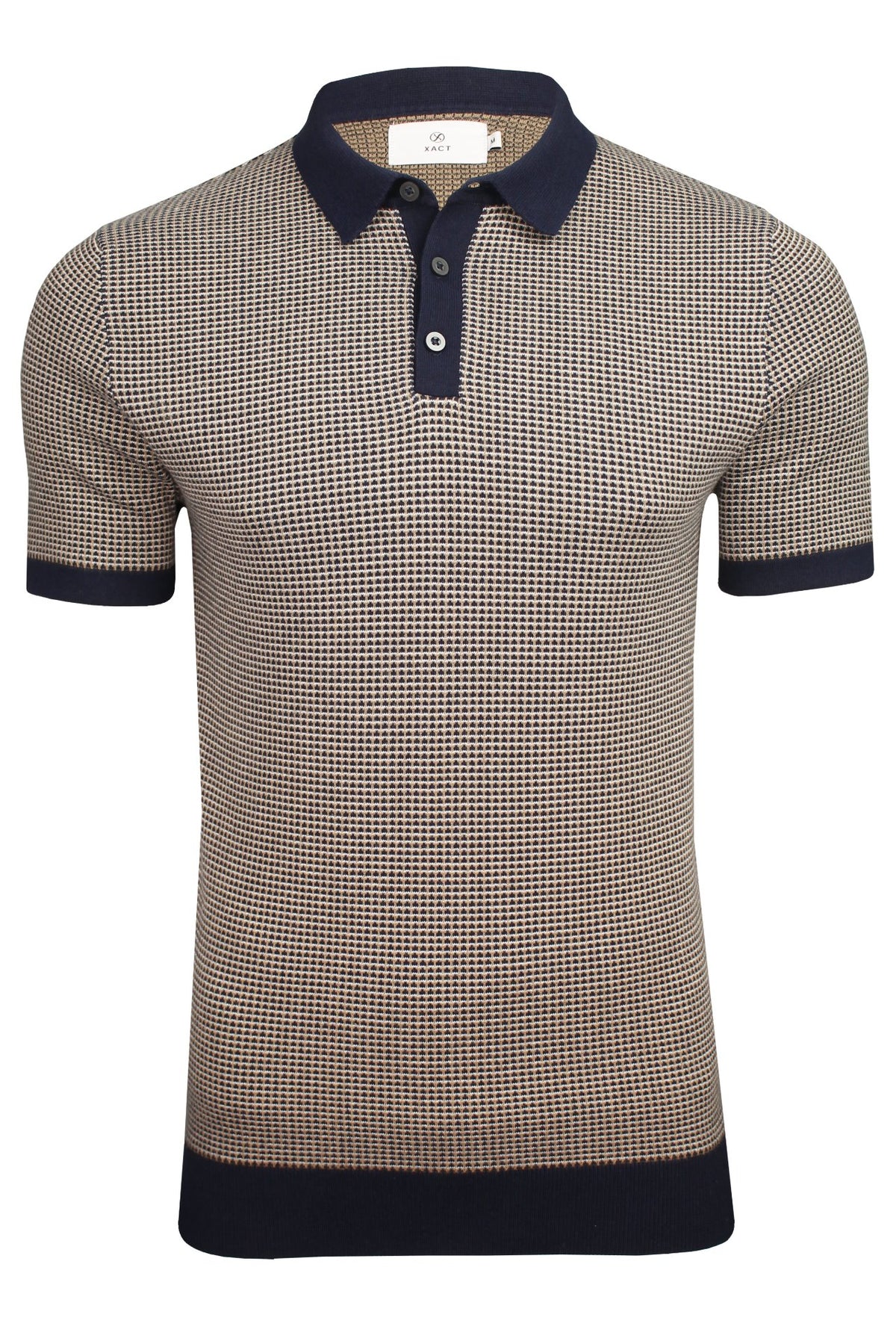 Xact Men's Jacquard Knitted Polo Shirt, 100% Cotton, Short Sleeved, Regular Fit-Main Image