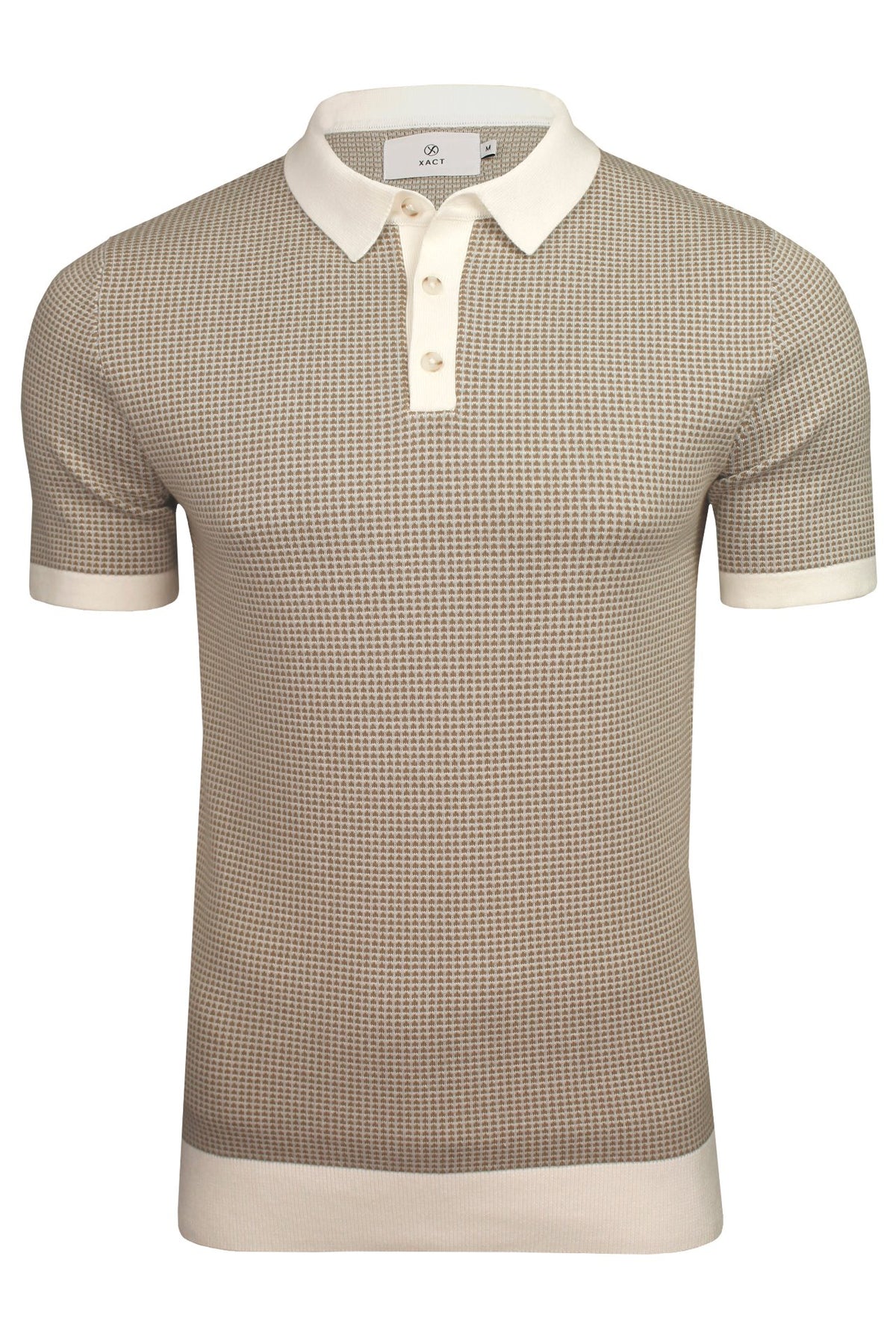 Xact Men's Jacquard Knitted Polo Shirt, 100% Cotton, Short Sleeved, Regular Fit-Main Image