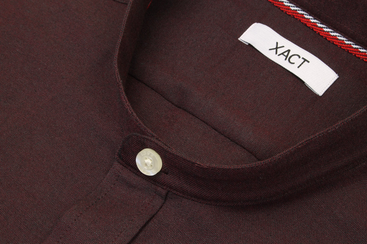 Xact Men's Grandad Collar Oxford Shirt Slim Fit Short Sleeved-4