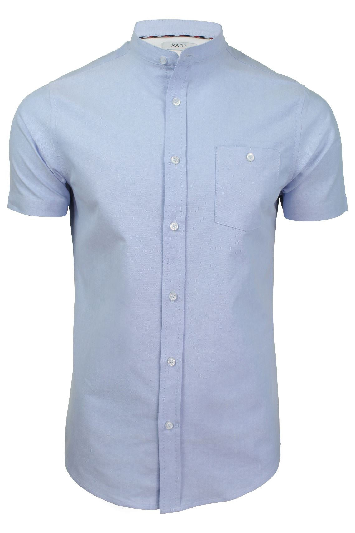 Xact Men's Short Sleeved Oxford Grandad Collar Shirt  - Slim Fit-Main Image