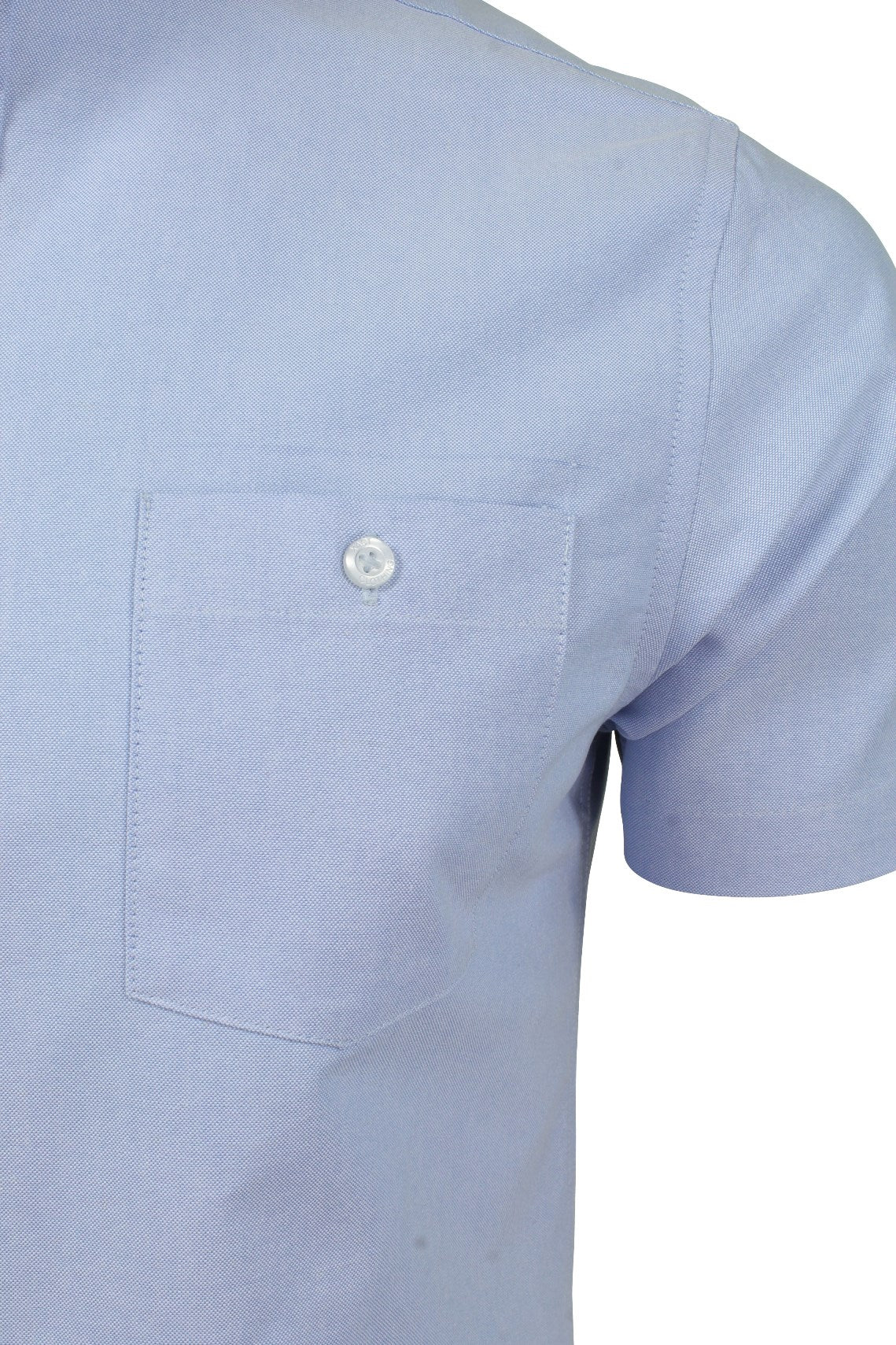Xact Men's Grandad Collar Oxford Shirt Slim Fit Short Sleeved-2