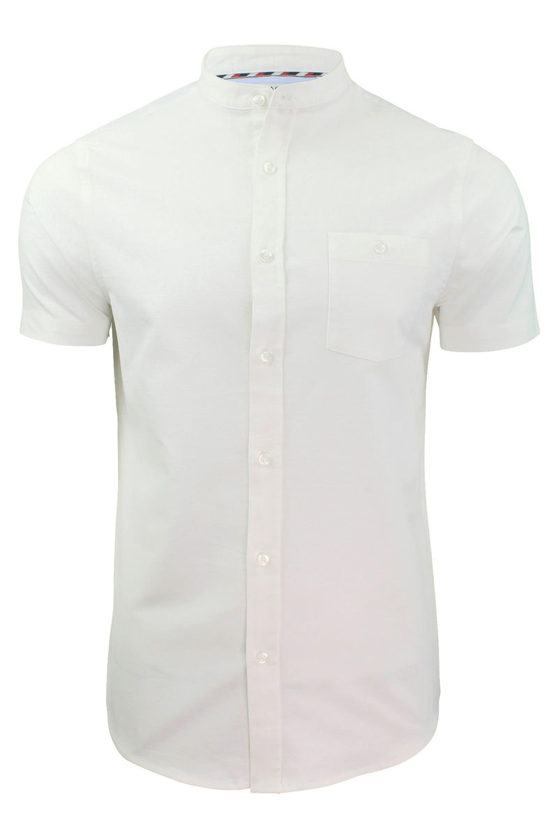 Xact Men's Short Sleeved Oxford Grandad Collar Shirt  - Slim Fit-Main Image