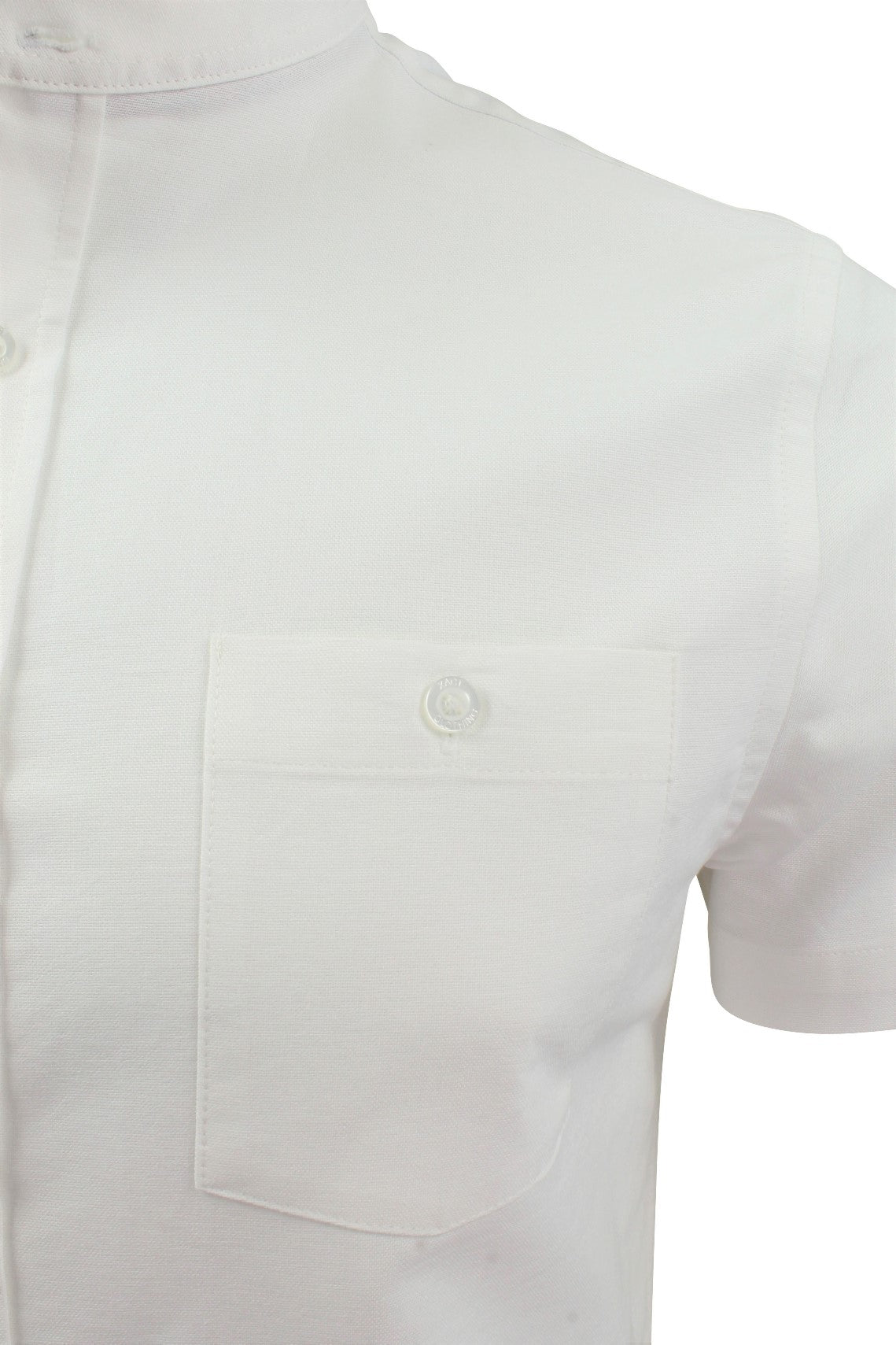 Xact Men's Grandad Collar Oxford Shirt Slim Fit Short Sleeved-2