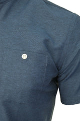 Xact Men's Grandad Collar Oxford Shirt Slim Fit Short Sleeved-2