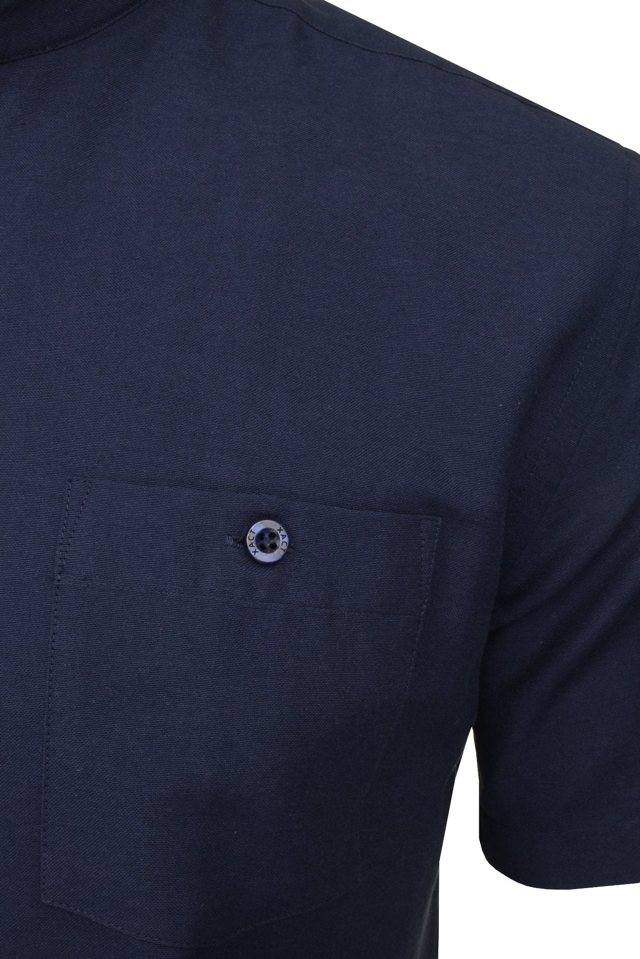 Xact Men's Grandad Collar Oxford Shirt Slim Fit Short Sleeved-2