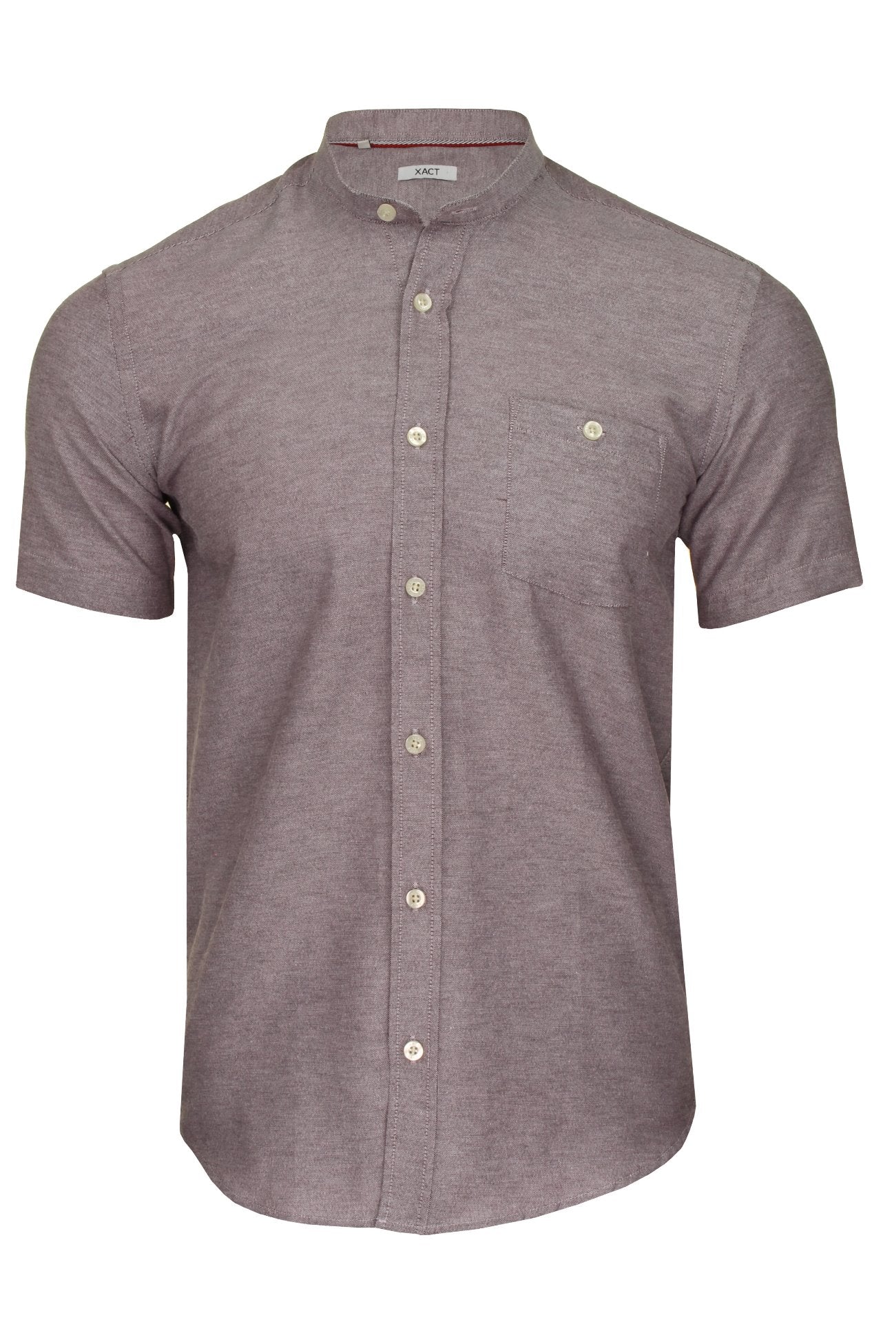 Xact Men's Grandad Collar Oxford Shirt Slim Fit Short Sleeved-Main Image