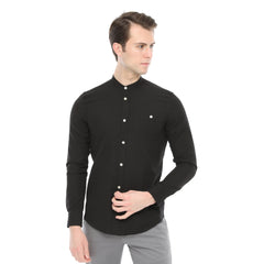 Xact Mens Grandad Collar Nehru Oxford Shirt 'Gustus' Long Sleeved - Slim Fit-Main Image