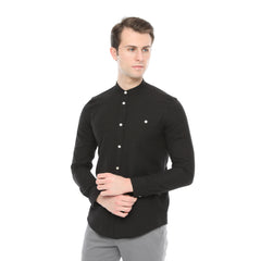 Xact Mens Grandad Collar Nehru Oxford Shirt 'Gustus' Long Sleeved - Slim Fit