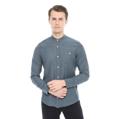 Xact Mens Grandad Collar Nehru Oxford Shirt 'Gustus' Long Sleeved - Slim Fit-Main Image