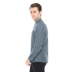 Xact Mens Grandad Collar Nehru Oxford Shirt 'Gustus' Long Sleeved - Slim Fit-2