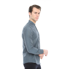 Xact Mens Grandad Collar Nehru Oxford Shirt 'Gustus' Long Sleeved - Slim Fit-3