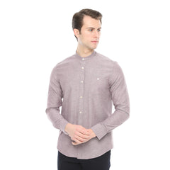 Xact Mens Grandad Collar Nehru Oxford Shirt 'Gustus' Long Sleeved - Slim Fit-Main Image