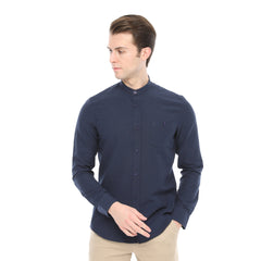 Xact Mens Grandad Collar Nehru Oxford Shirt 'Gustus' Long Sleeved - Slim Fit-Main Image