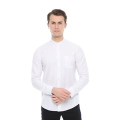 Xact Mens Grandad Collar Nehru Oxford Shirt 'Gustus' Long Sleeved - Slim Fit-Main Image