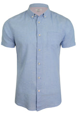 Xact Men's Plain Linen Cotton Shirt, Button-Down Collar, Short Sleeved, Slim Fit-Main Image