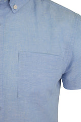 Xact Men's Plain Linen Cotton Shirt, Button-Down Collar, Short Sleeved, Slim Fit-2