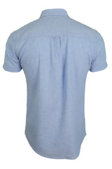 Xact Men's Plain Linen Cotton Shirt, Button-Down Collar, Short Sleeved, Slim Fit-3