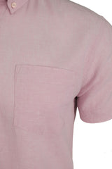 Xact Men's Plain Linen Cotton Shirt, Button-Down Collar, Short Sleeved, Slim Fit-2