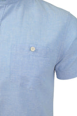 Xact Mens Short Sleeved Linen Mix Grandad Nehru Shirt-2