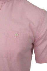 Xact Mens Short Sleeved Linen Mix Grandad Nehru Shirt-2