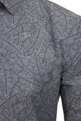 Xact Mens Floral Leaf Print Hawaiian Shirt Long Sleeved - Slim Fit-2