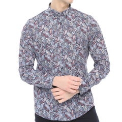 Xact Men's Long Sleeved Paisley Print Shirt, Slim Fit - Mod Retro Partywear, Smart Casual Fashion-Main Image