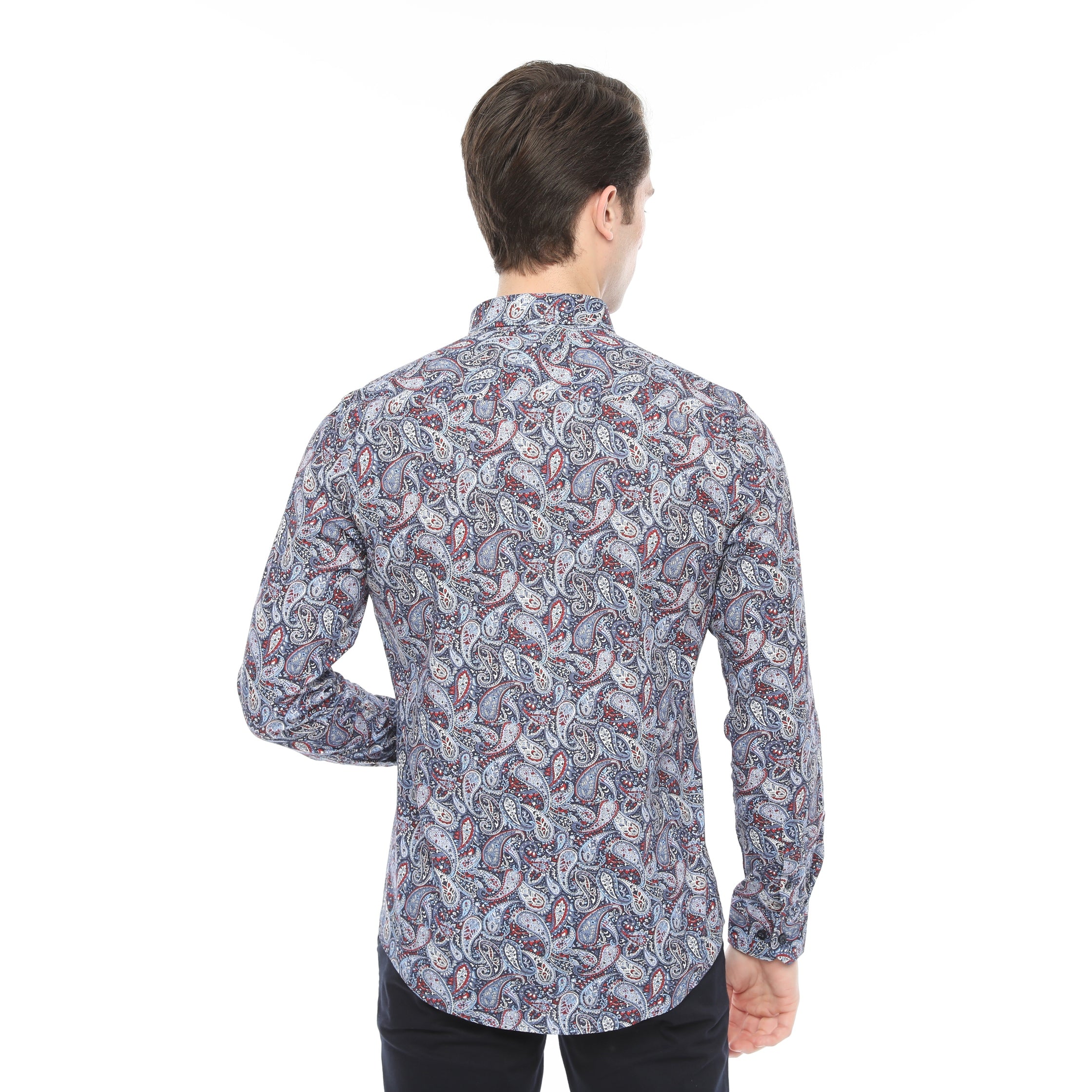 Xact Mens Long Sleeved Paisley Shirt - Slim Fit