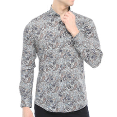 Xact Men's Long Sleeved Paisley Print Shirt, Slim Fit - Mod Retro Partywear, Smart Casual Fashion-Main Image