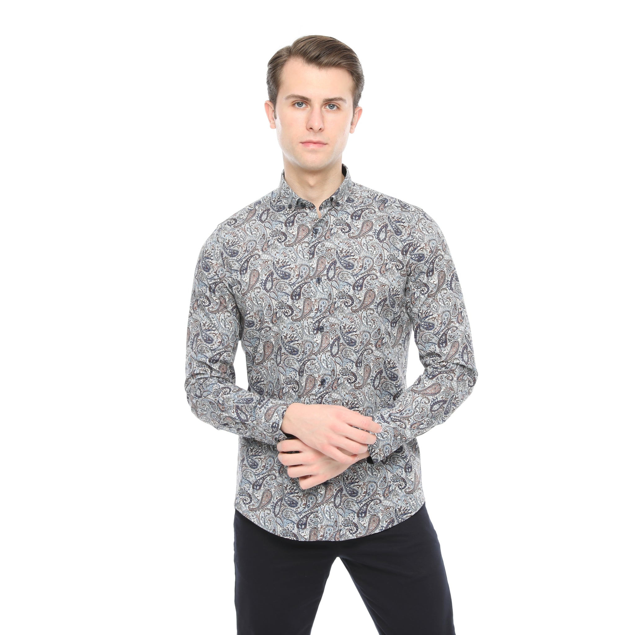 Xact Mens Long Sleeved Paisley Shirt - Slim Fit-2