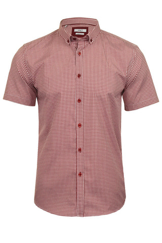 Xact Mens Gingham Check Shirt - Slim Fit - Short Sleeved-Main Image