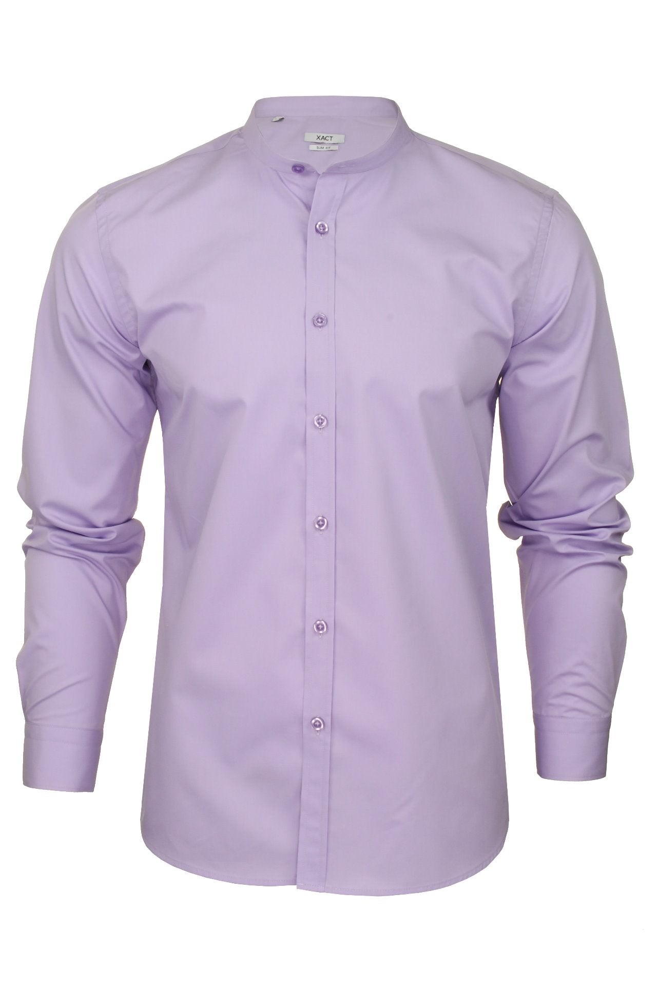 Xact Mens Grandad Collar Poplin Shirt - Long Sleeved Nehru  - Slim Fit-Main Image