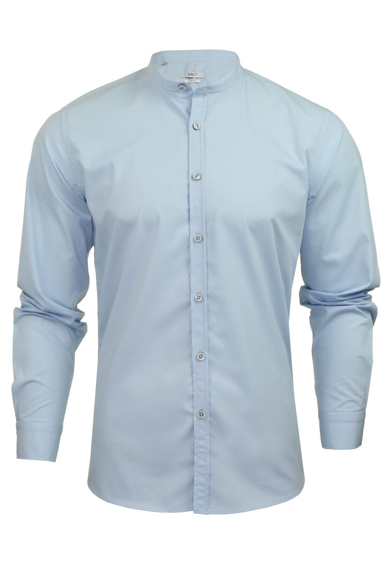 Xact Mens Grandad Nehru Collar Plain Poplin Shirt, Long Sleeved, Slim Fit-2