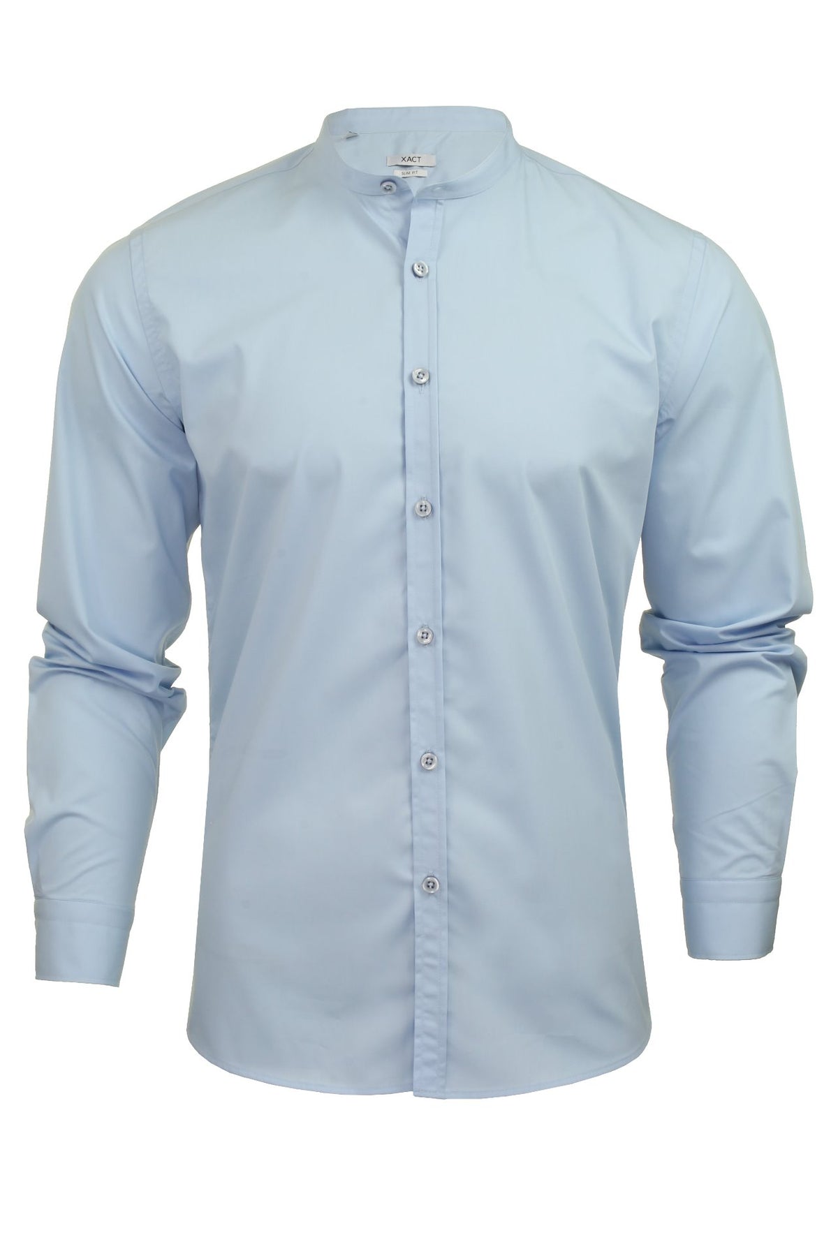 Xact Mens Grandad Nehru Collar Plain Poplin Shirt, Long Sleeved, Slim Fit-Main Image