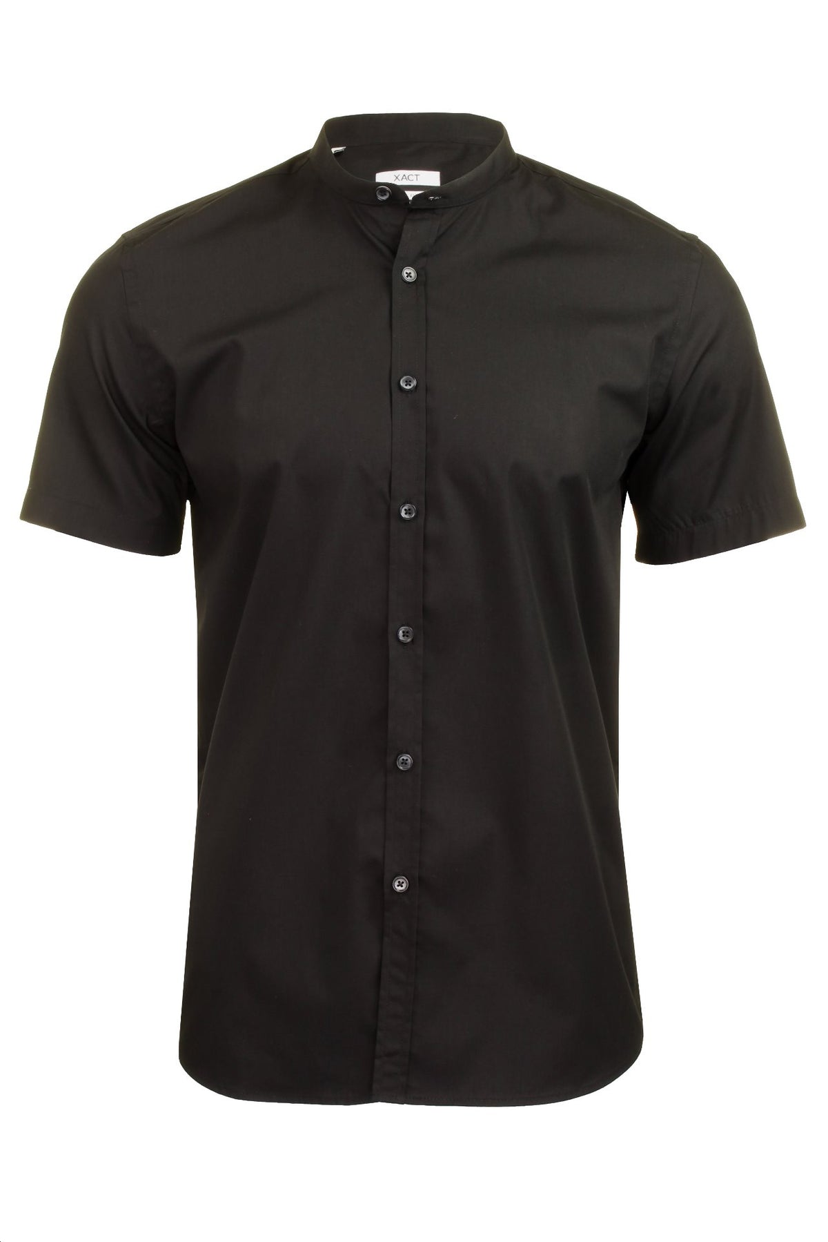 Xact Mens Grandad Nehru Collar Plain Poplin Shirt, Short Sleeved, Slim Fit-Main Image