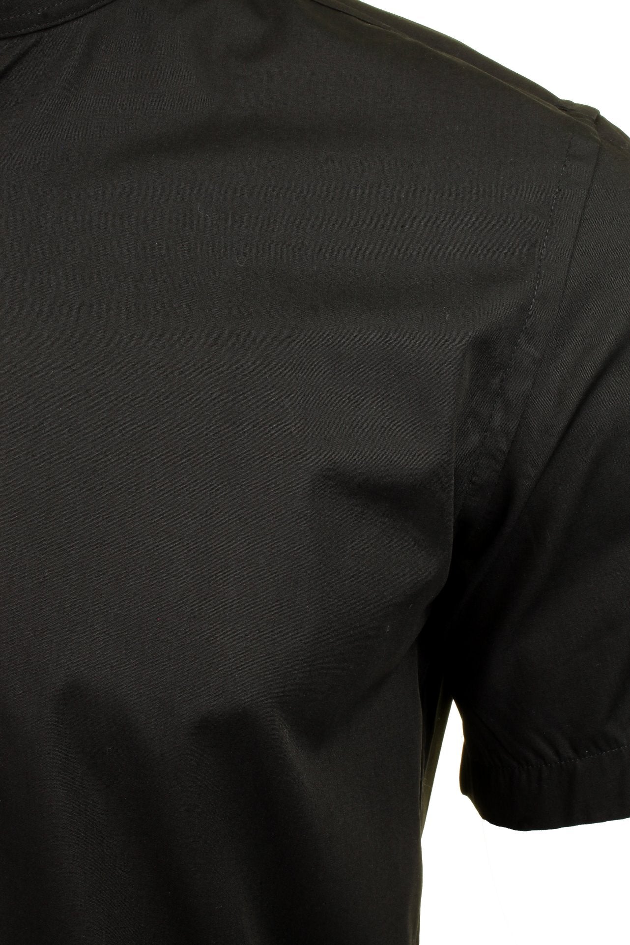 Xact Mens Grandad Collar Poplin Shirt Nehru - Short Sleeved - Slim Fit-2
