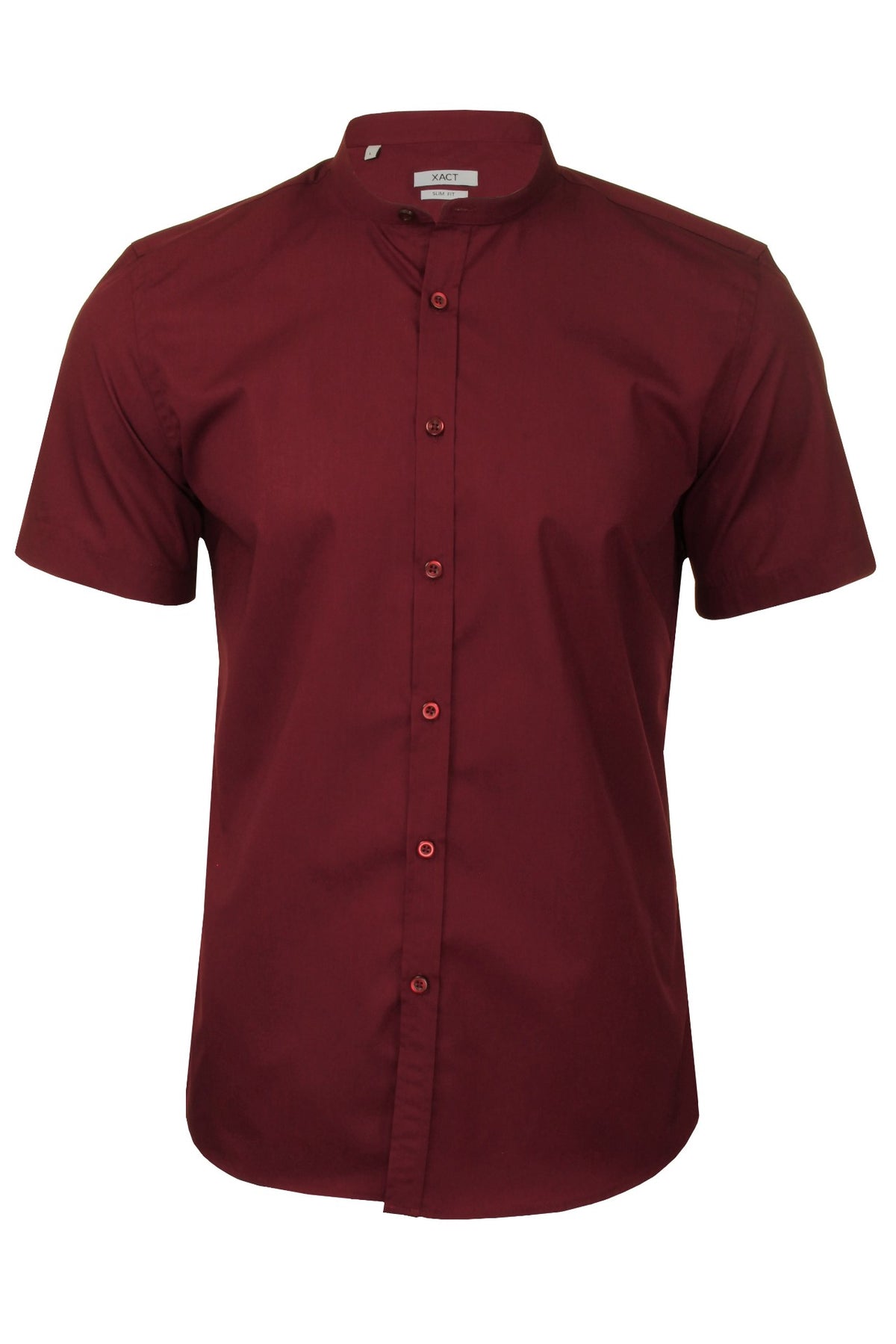 Xact Mens Grandad Nehru Collar Plain Poplin Shirt, Short Sleeved, Slim Fit-Main Image